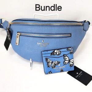 Kate Spade Leila Belt Bag Fanny Pack Bum Bag Fresh Blueberry Butterfly Card Case